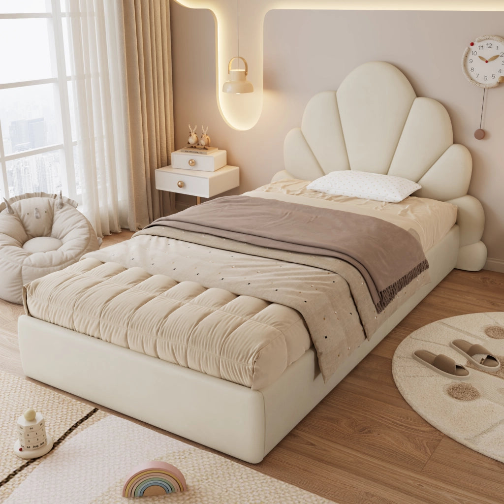 LETTO Singolo 90x200 cm Velluto Beige
