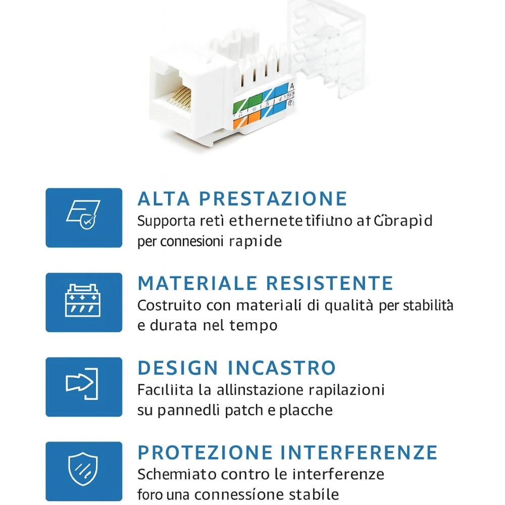 Frutto keystone rj45 utp cat6 bianco per reti ethernet
