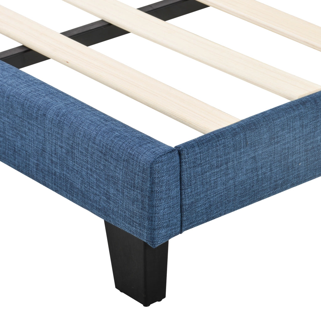 LETTO imbottito 140x200 cm in lino blu con rete a doghe