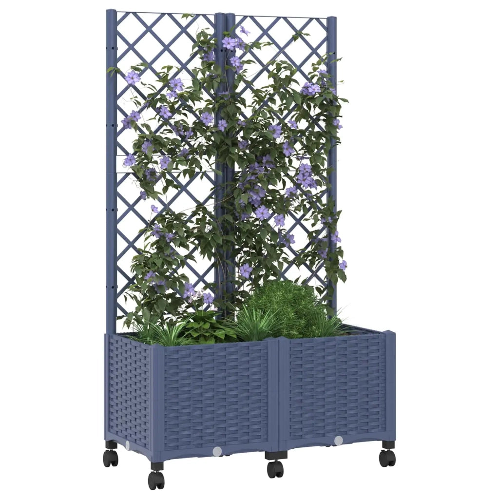 Vaso da giardino con grigliato e ruote Blu Grigio PP 3422971