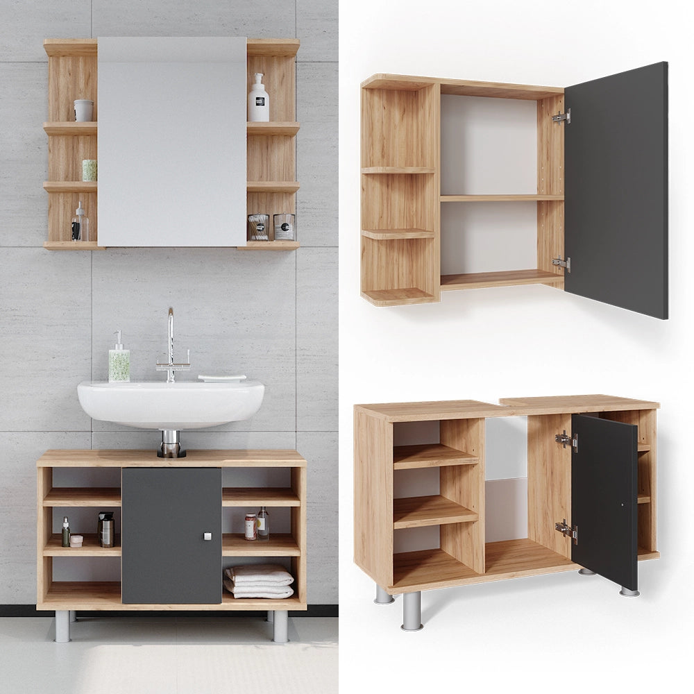 Vicco Set mobili bagno Quercia dorata 2 parti