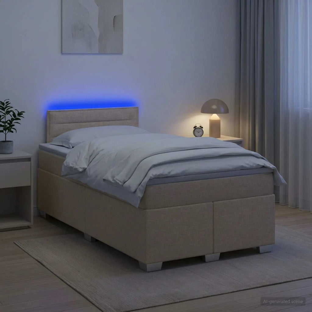 Letto con Box Spring, Materasso e LED Crema 120 x 190 cm 3451894