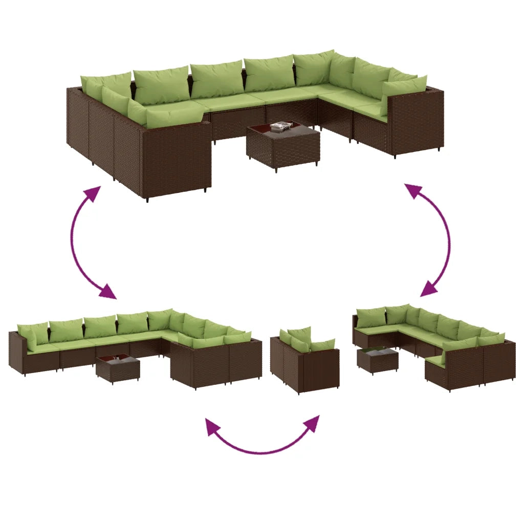 Set Divani da Giardino 10pz con Cuscini in Polyrattan Marrone 3308326