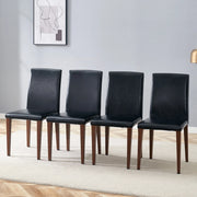 Sedia da pranzo 4 pezzi con schienale ergonomico e gambe in metallo, PU nero e noce