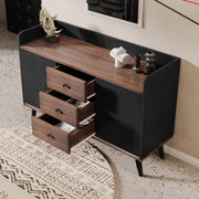 OKWISH Credenza con 2 Ante Scorrevoli e 3 Cassetti, Ripiani Regolabili, per Soggiorno o Ingresso, Nero 117,5×40×80 cm