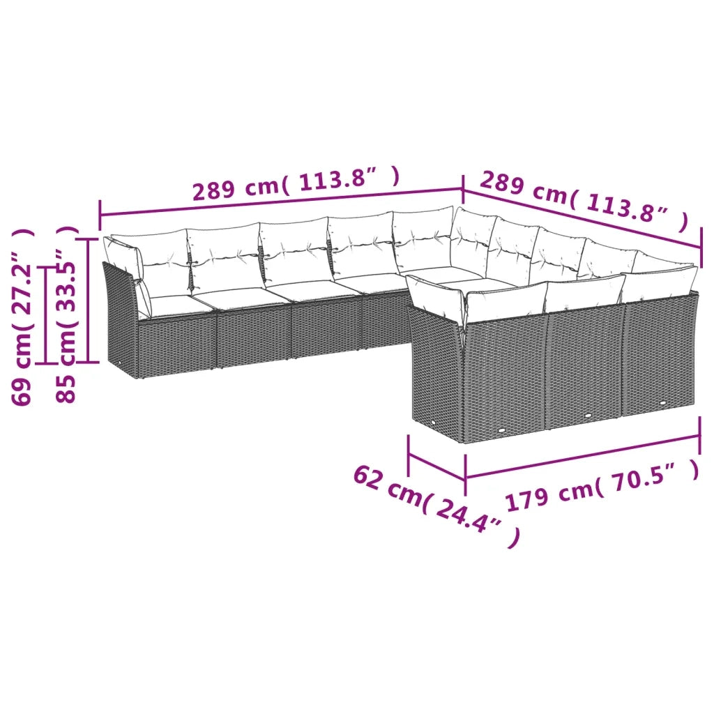 Set Divani da Giardino 11 pz con Cuscini in Polyrattan Grigio 3218412