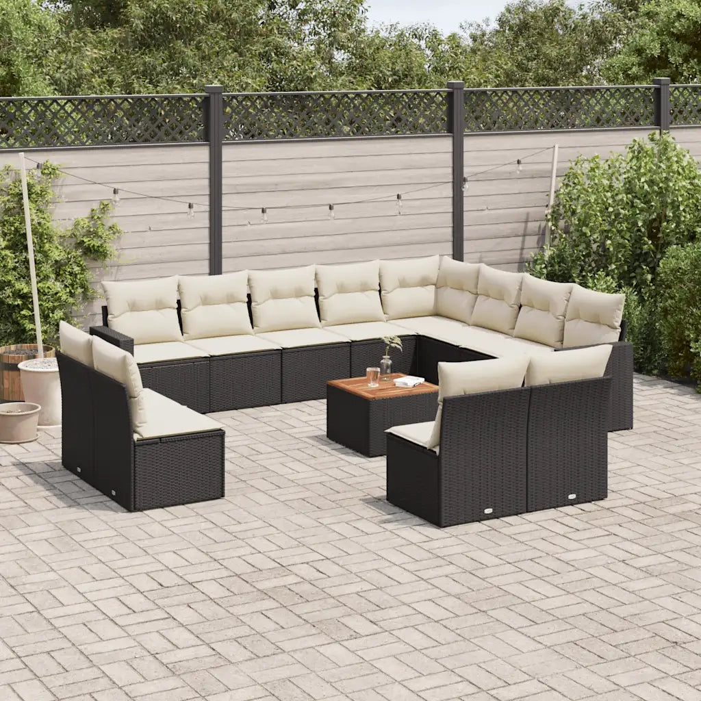 Set Divani da Giardino 13pz con Cuscini Nero in Polyrattan 3256700