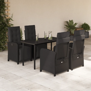 Set da Pranzo da Giardino 5 pz Nero con Cuscini in Polyrattan