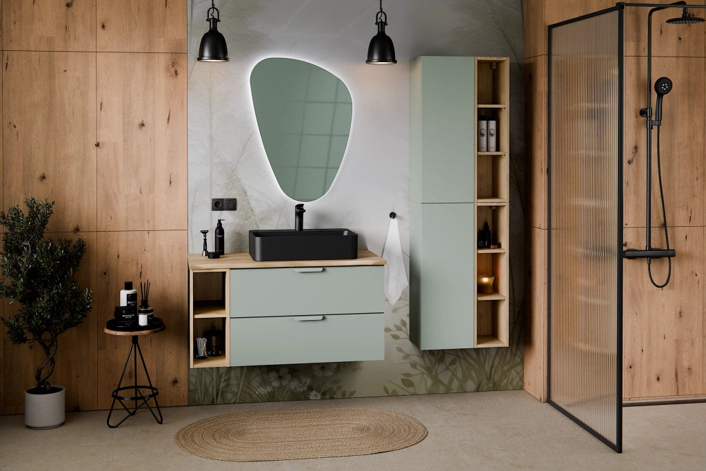 Set mobili bagno con półsłupkiem e regałem Aster Green 50 cm