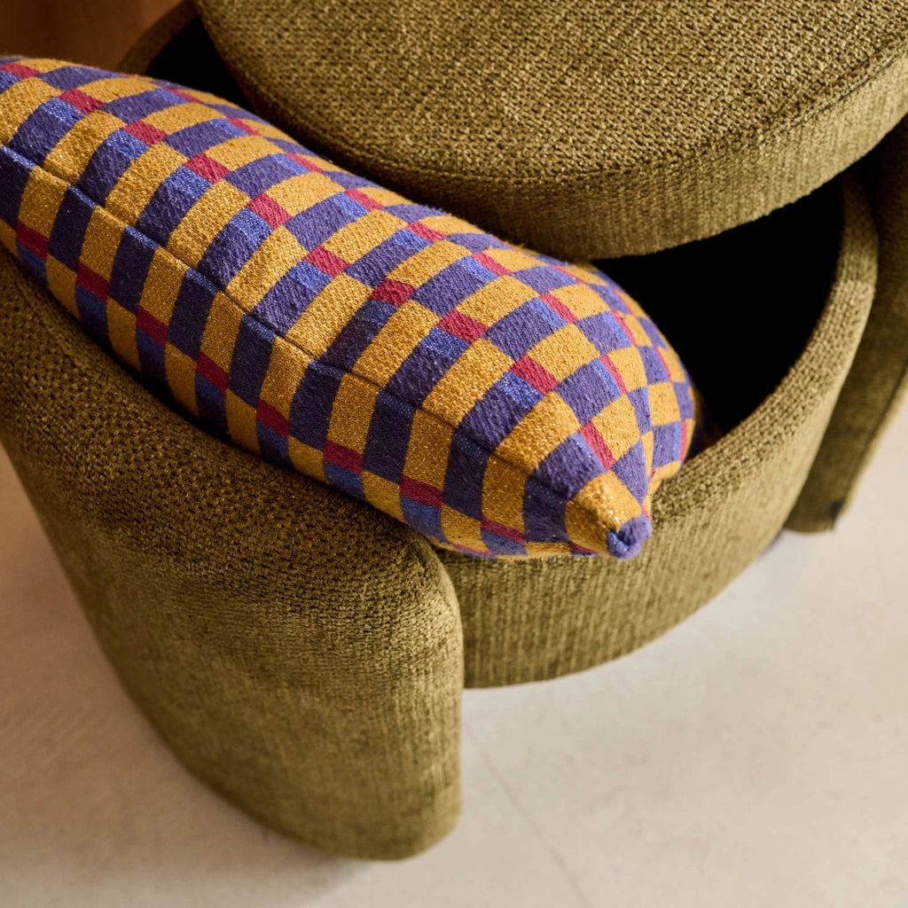 Pouf contenitore in tessuto, verde kaki