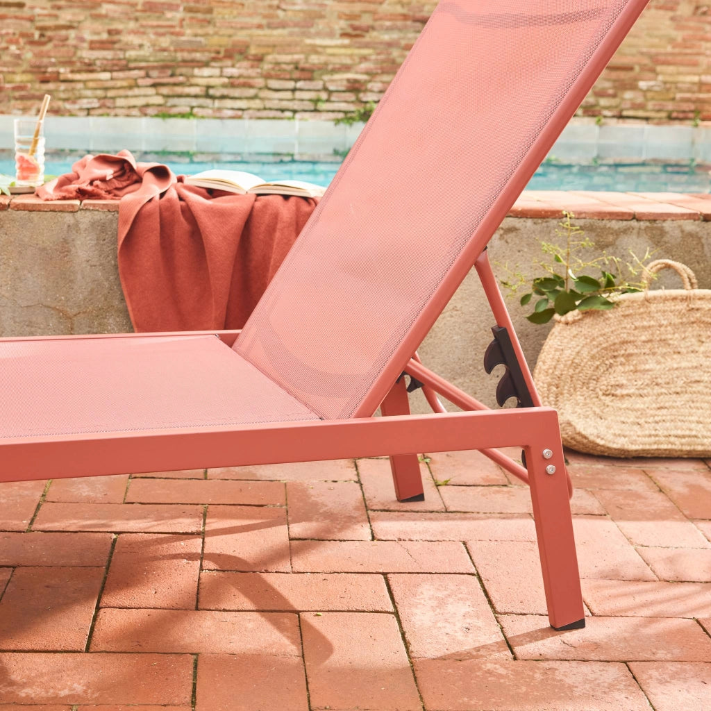 Set 2 lettini prendisole in acciaio multiposizione, terracotta