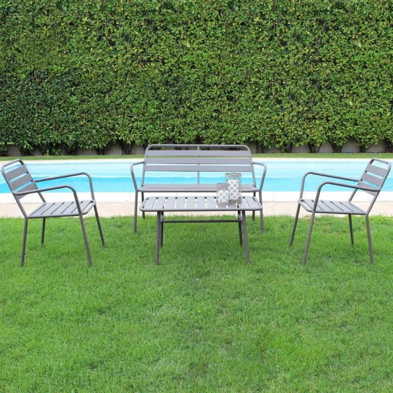 Salotto Bristol da Esterno in Ferro Grigio con Tavolino – Arredo Giardino Moderno