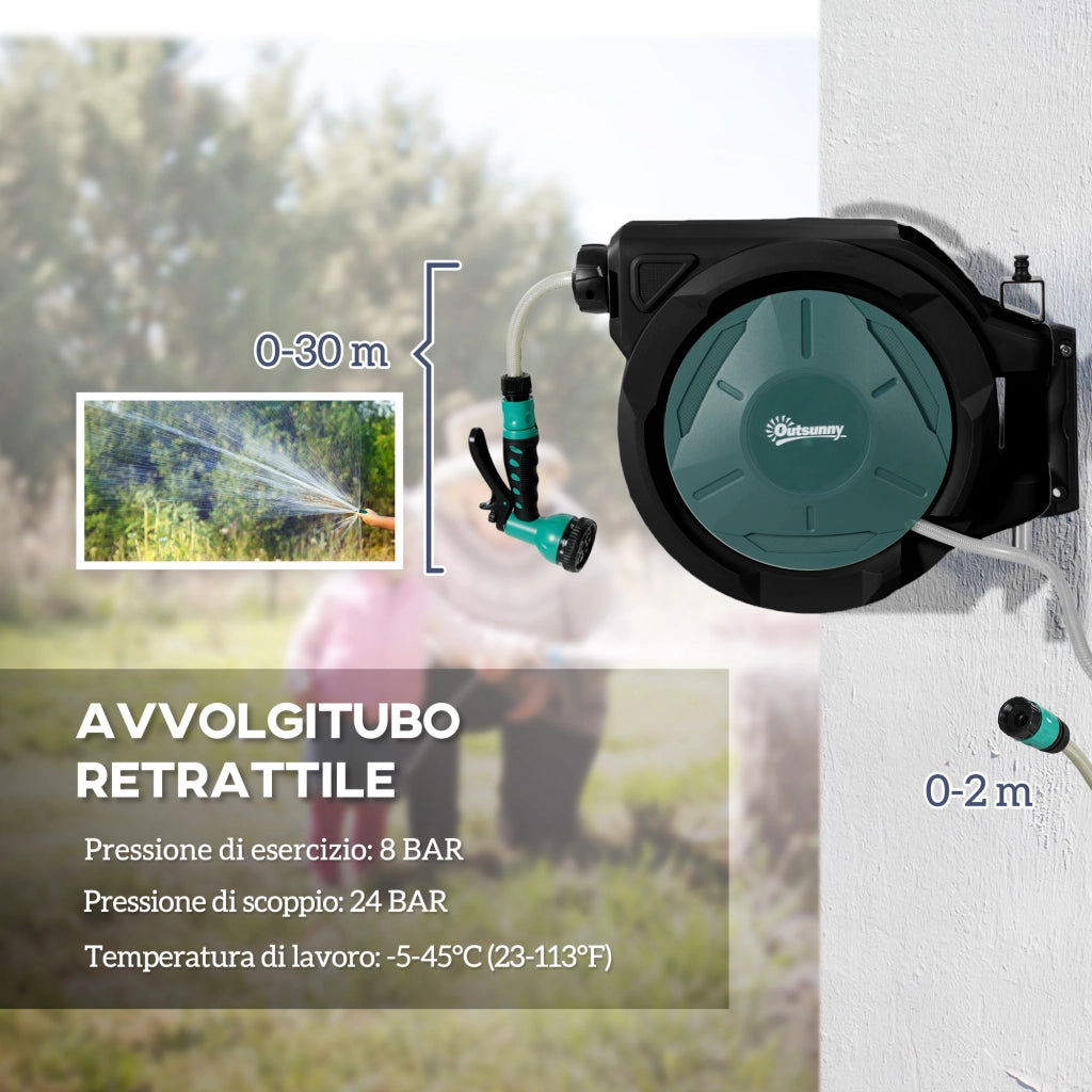 Avvolgitubo da Giardino Retrattile ¨C zephmum ¨C 30+2 m, Nero