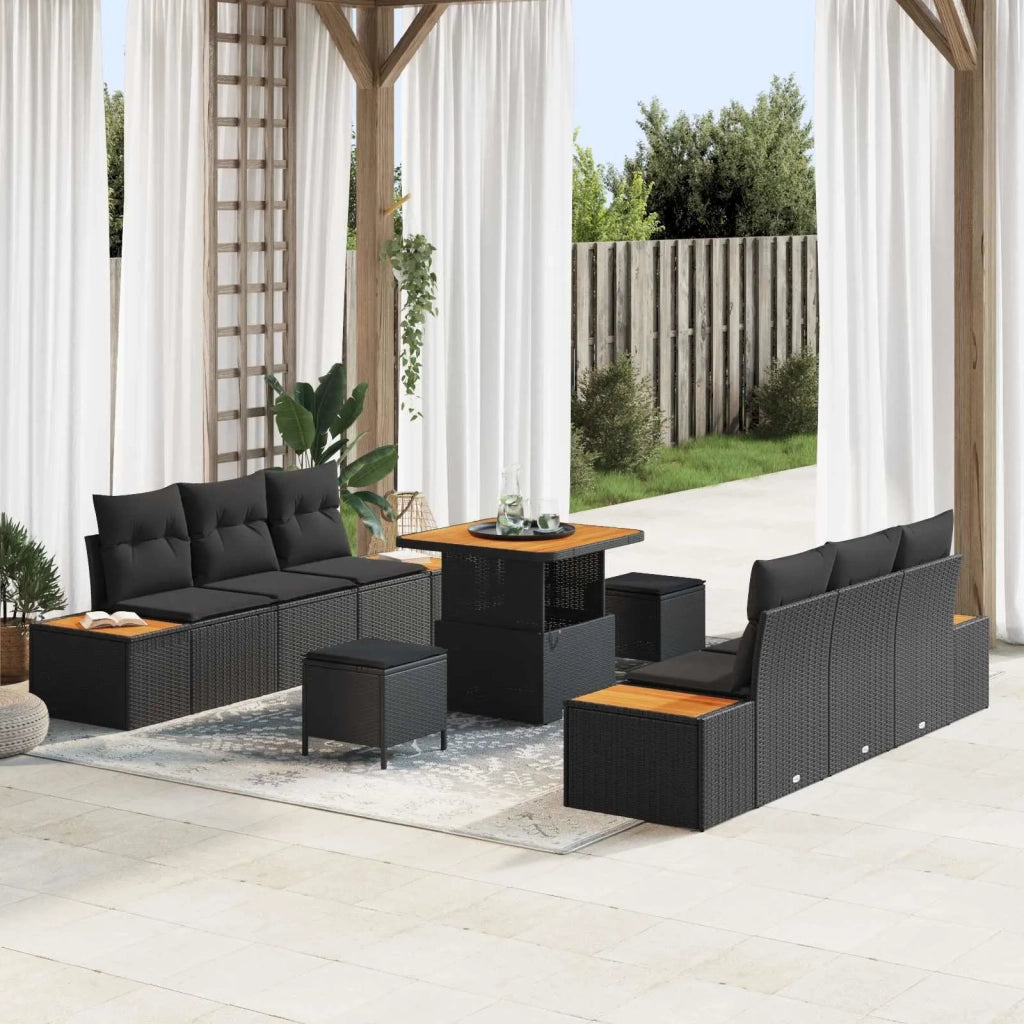 Set Divano da Giardino 9 pcs Nero polyrattan