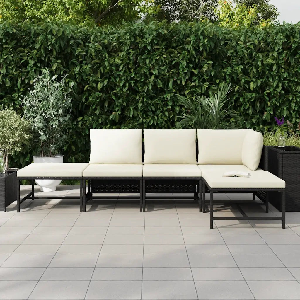 Set Divani da Giardino 5 pz con Cuscini in Polyrattan Nero 313517