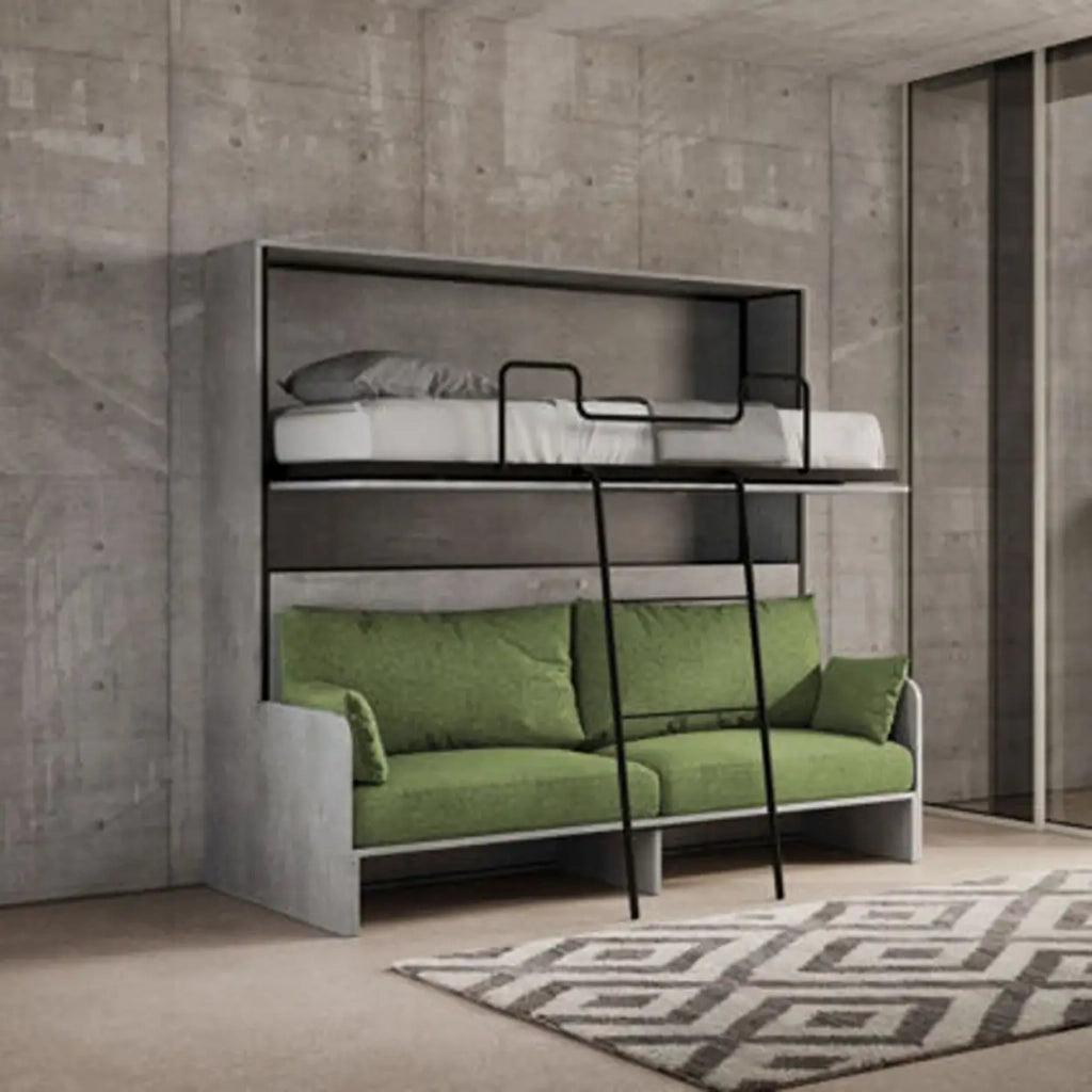 Letto doppio a scomparsa Kando con divano cemento, verde
