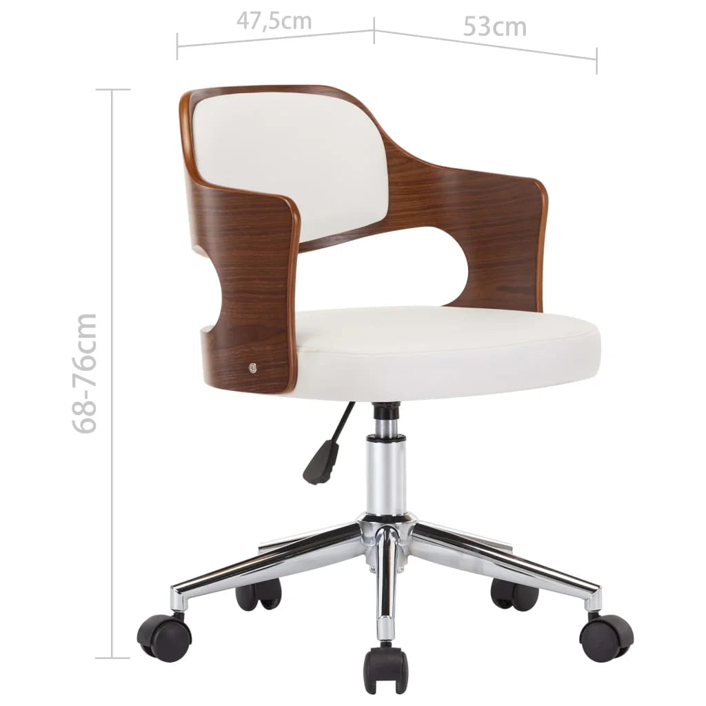Sedia girevole da ufficio/studio in legno curvato e similpelle bianca 02_0024082
