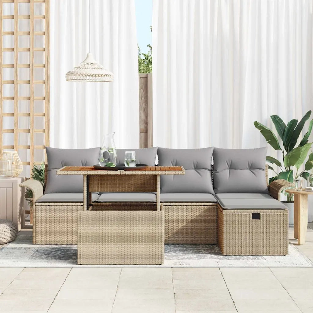 Set Divano da Giardino 6 pcs Beige polyrattan 3361238