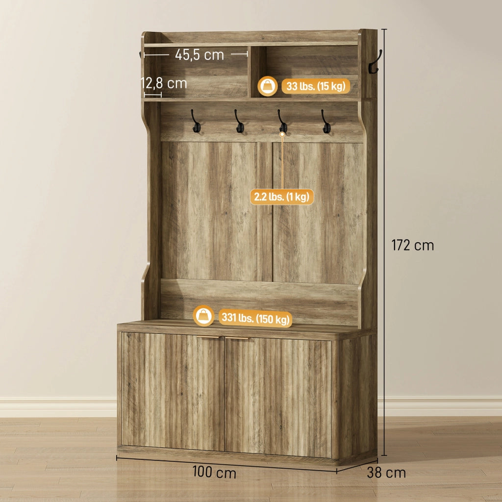 Mobile ingresso appendiabiti con scarpiera ¨C Xylo ¨C legno rovere 100x38x172 cm