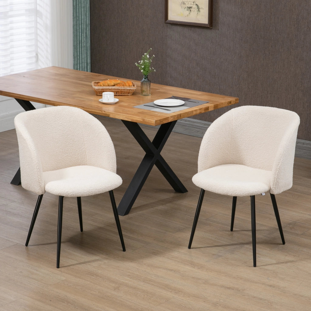 Set 2 Sedie da Pranzo Imbottite con Rivestimento in Tessuto e Gambe in Metallo ¨C Minimal ¨C Cremewei?