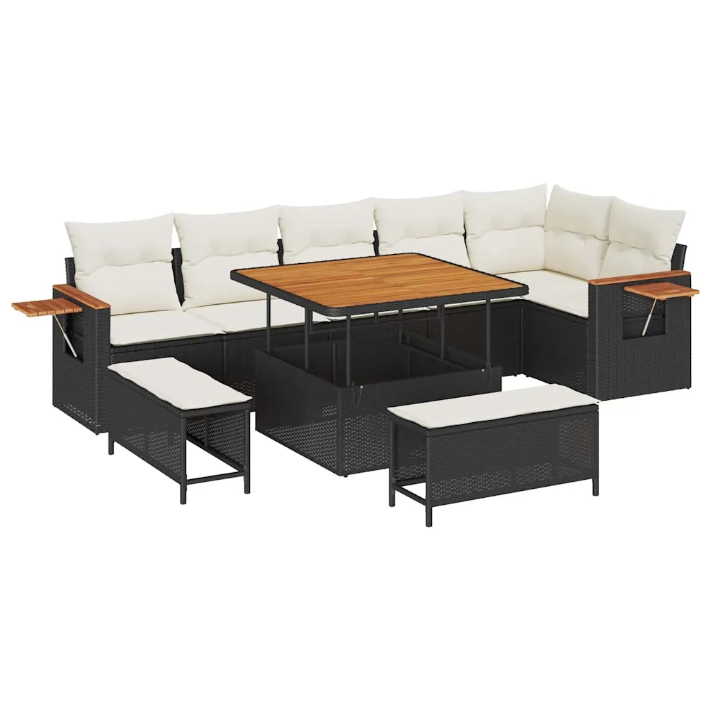 Set Divano da Giardino 11 pcs Nero e Crema polyrattan 3365135