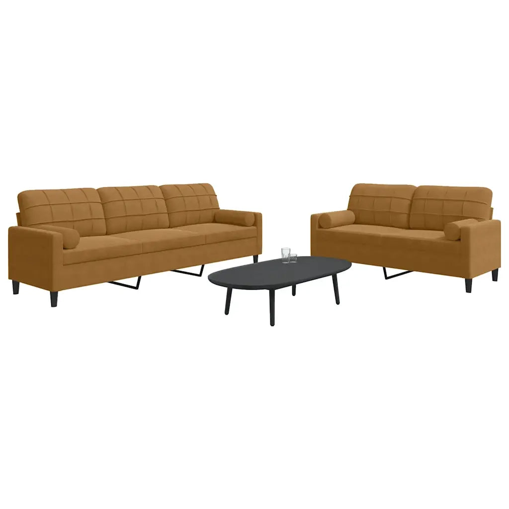 Set di Divani 2 pz con Cuscini e Rinforzi Marrone in Velluto 3278498