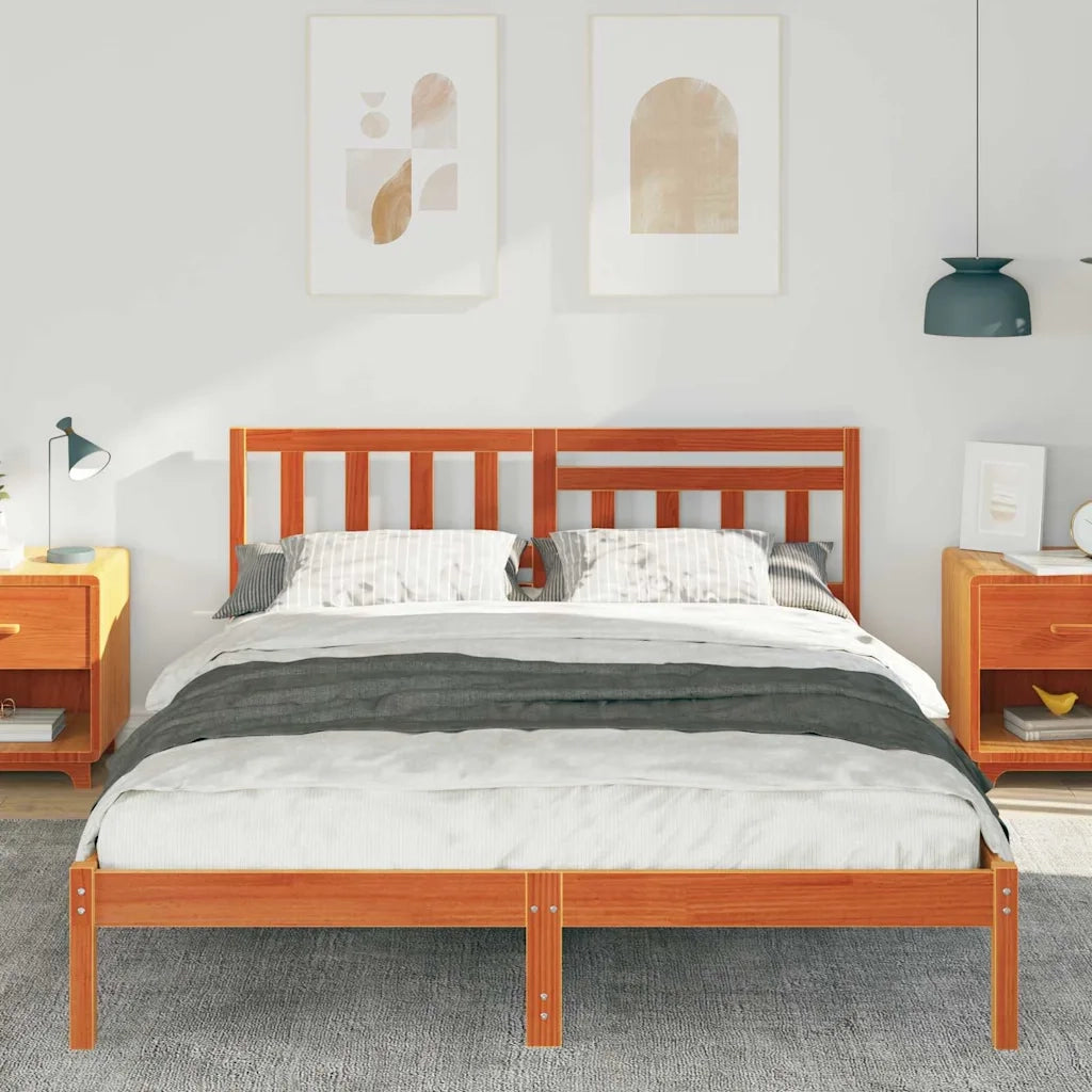 Letto matrimoniale | Letto per adulti | Struttura del letto Marrone cerato 150 x 200 cm Pino massello