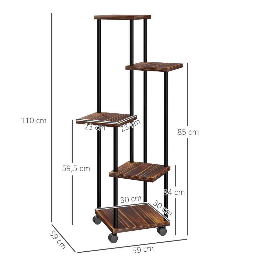 Supporto per piante a 5 livelli ¨C Xylo ¨C legno e acciaio, design sfalsato