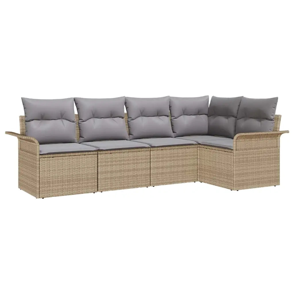Set Divano da Giardino con cuscino 5 pcs Beige Poly Rattan