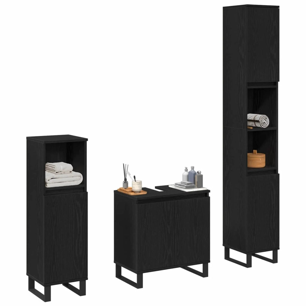 Set di mobili per il bagno Montaggio a parete 3 pcs Rovere Nero 3333100