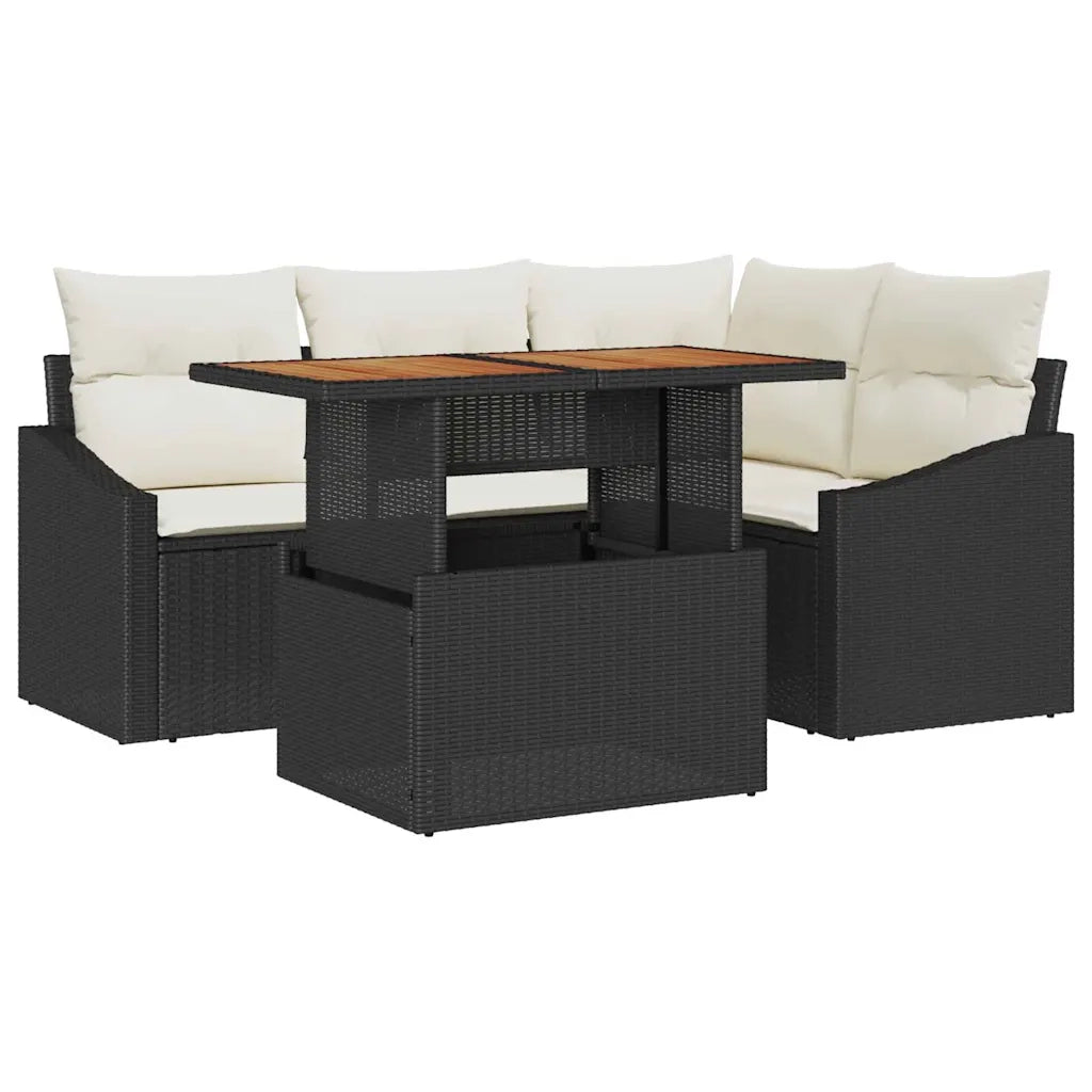 Set da Pranzo per Giardino con cuscino 5 pcs Nero e Crema 3349830