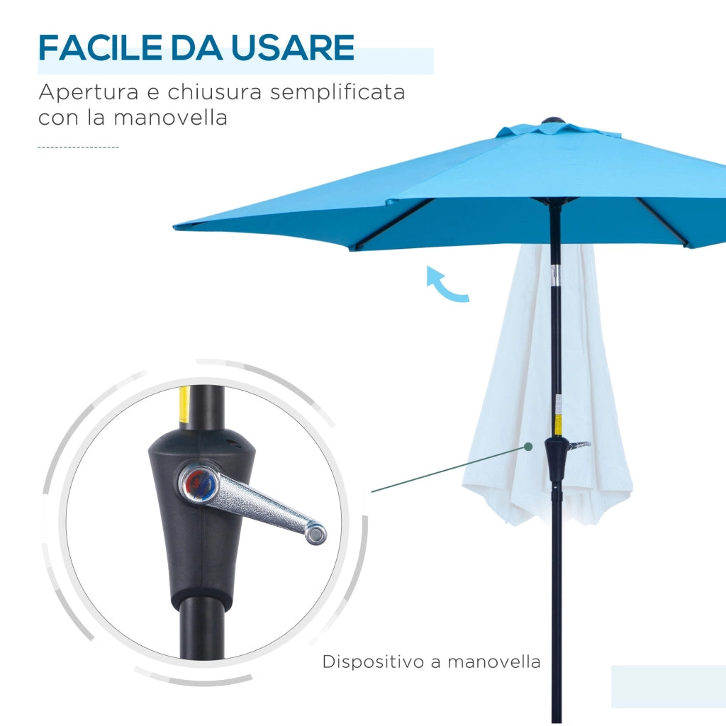 Ombrellone da Giardino Ø260x240 cm con Manovella e Testa Inclinabile in Alluminio e Poliestere Blu