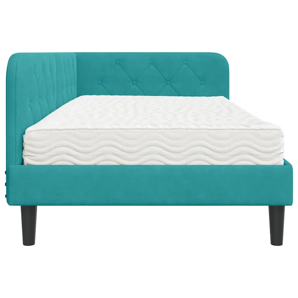 Letto singolo | Letto per adulti | Cornice del letto ad angolo Turchese 90 x 190 cm Velluto