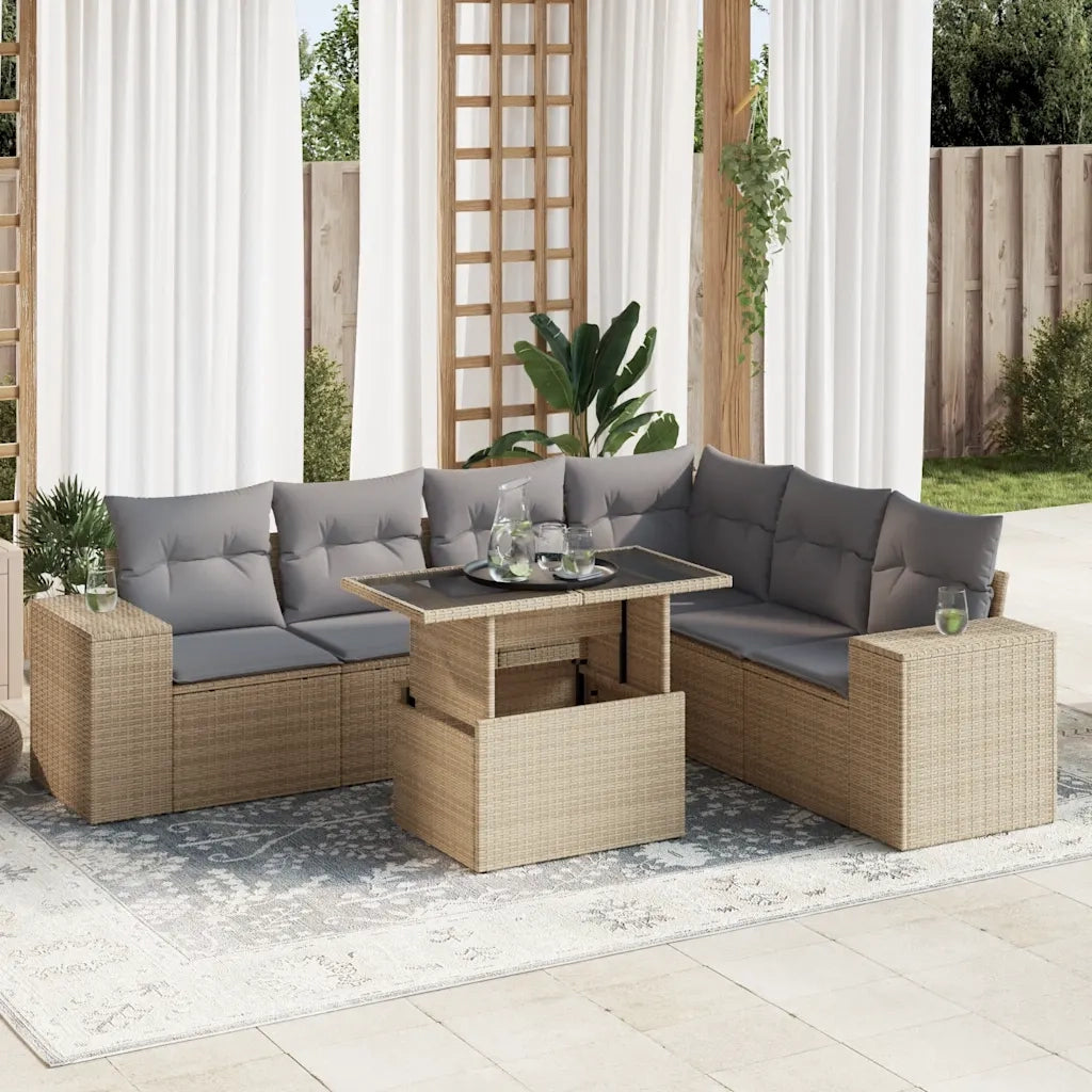 Set Divani da Giardino 7 pz con Cuscini Beige in Polyrattan 3326810