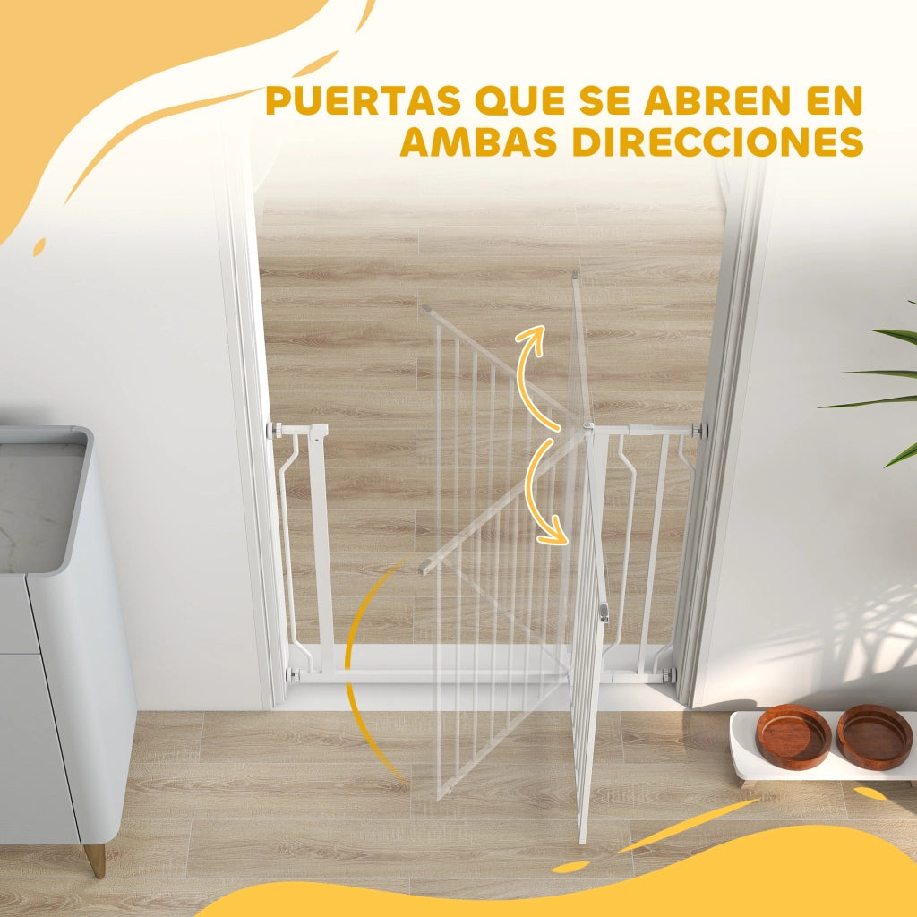 Barriera per Cani con Porta Regolabile 75-95 cm ¨C Minimal ¨C Bianco