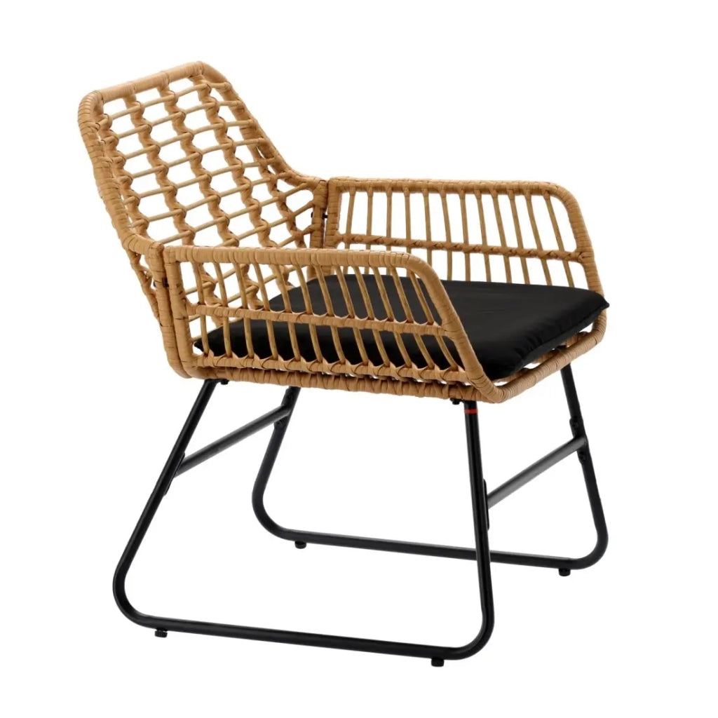 Set da giardino HAVENA 2 posti in rattan marrone con cuscini neri e tavolino