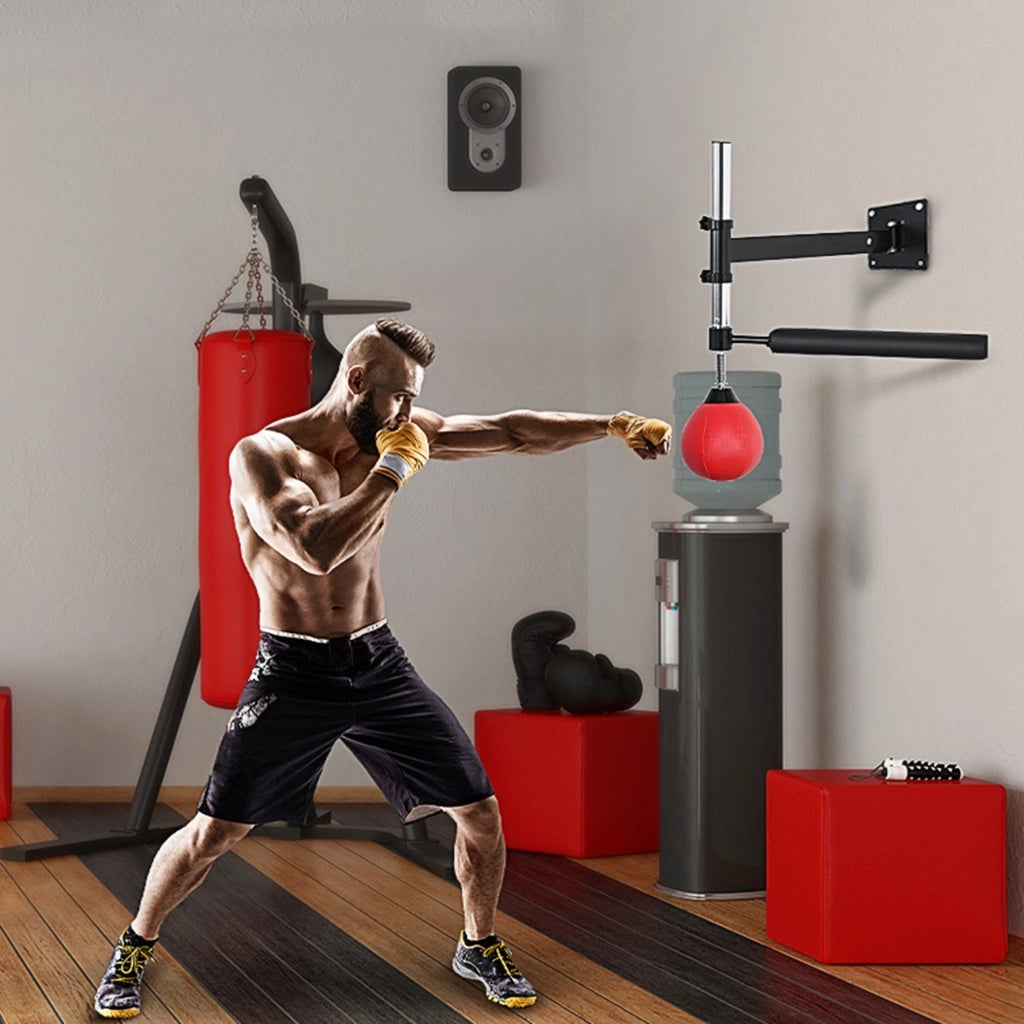 Supporto per Boxe con Palla Velocit¨¤ e Asta Riflesso ¨C Xylo ¨C Montaggio a Parete, Altezza Regolabile, Nero/Rosso