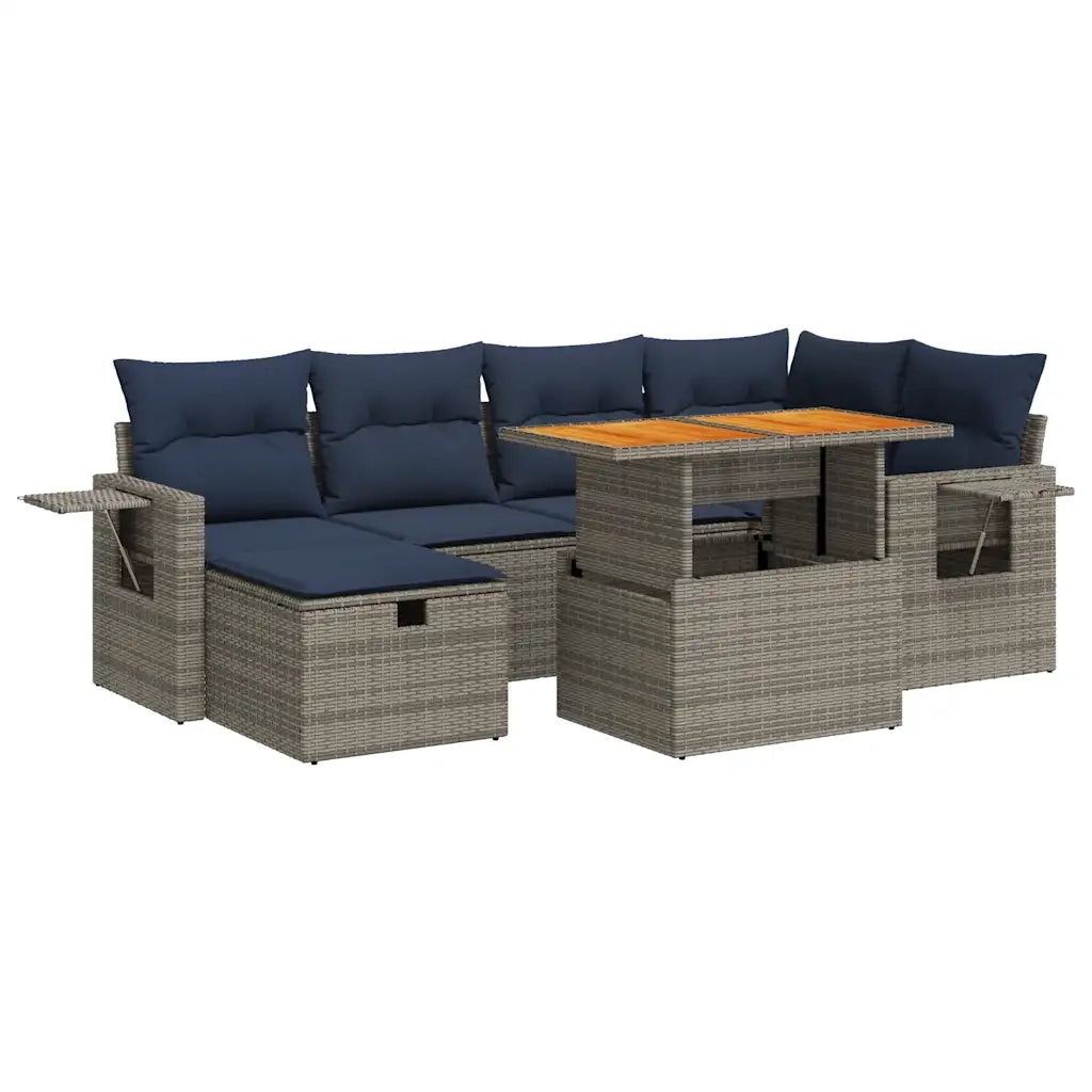 Set Divani da Giardino con Cuscini 7pz Nero Polyrattan Acacia 3328034