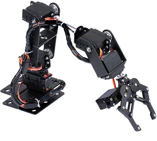 Robotica 6DOF - Manipolatore Metallico Completo - Set di Morsetti Programmabili - Robot da Tavolo - Motori Servo - Piattaforma di Stabilità in Alluminio