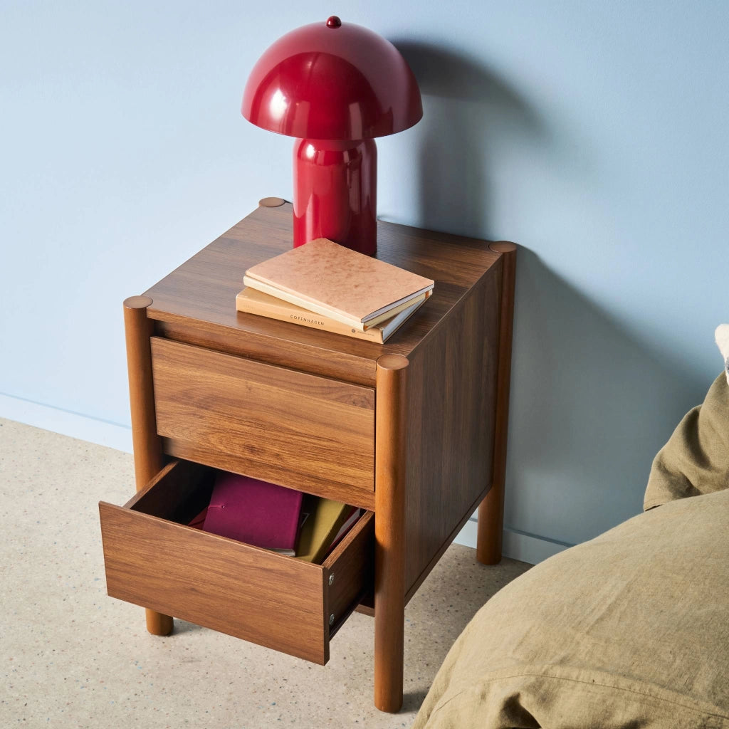 Comodino decorazione legno 2 cassetti, noce
