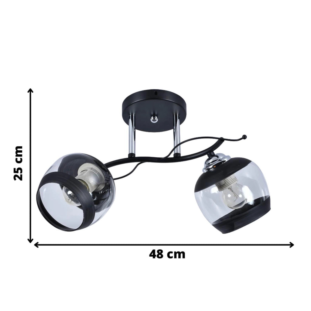 Lampadario Alemria Lampex 2 luci vetro nero cromo E27