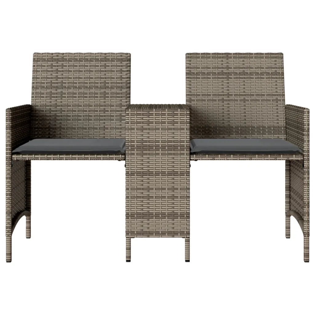 Divano Giardino 2 Posti con Tavolo e Sgabelli-Sofa da Giardino-Divanetto da esterno Grigio Polyrattan 802749