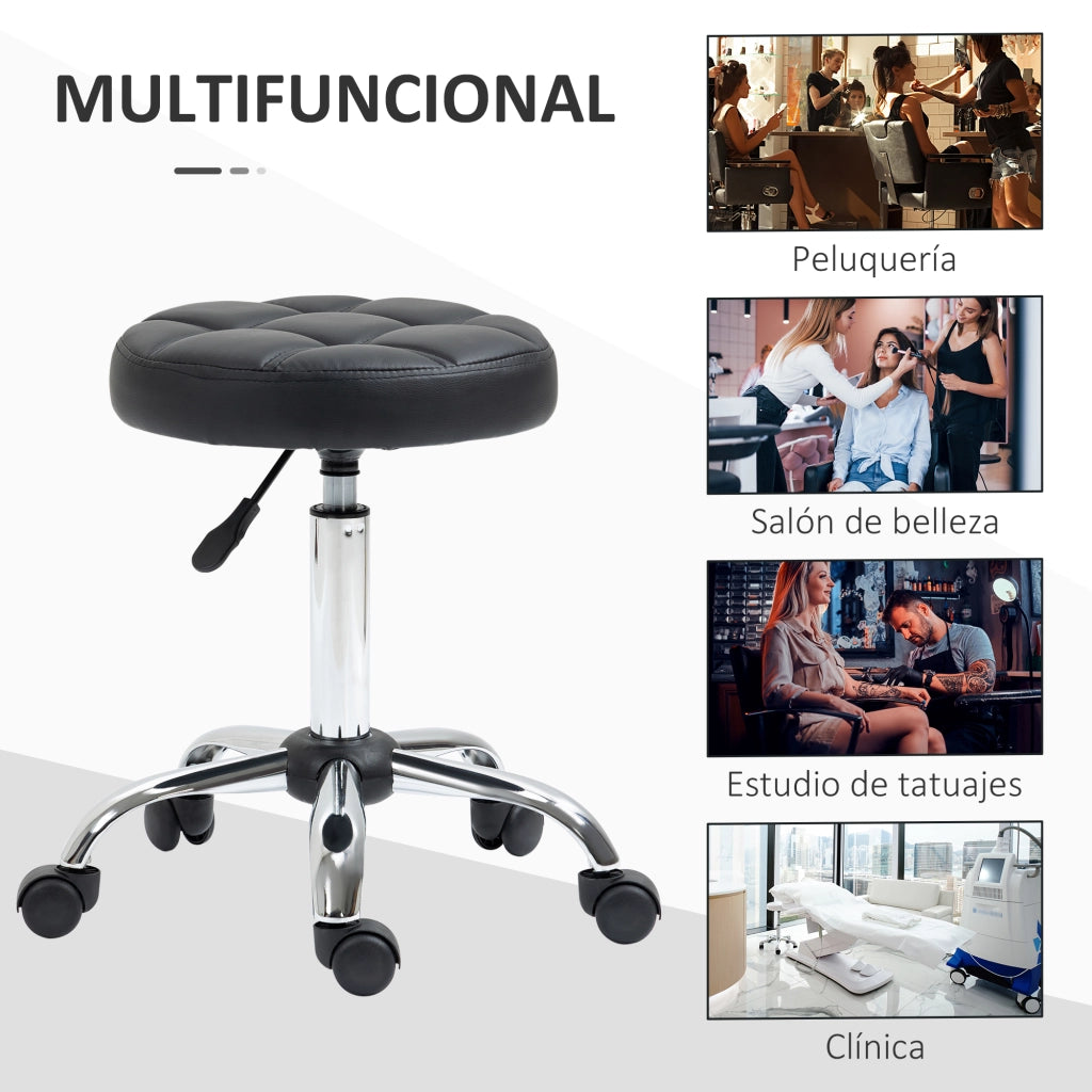 Sgabello Girevole Regolabile in Altezza ¨C Minimal ¨C Nero, Pelle, 48-63 cm