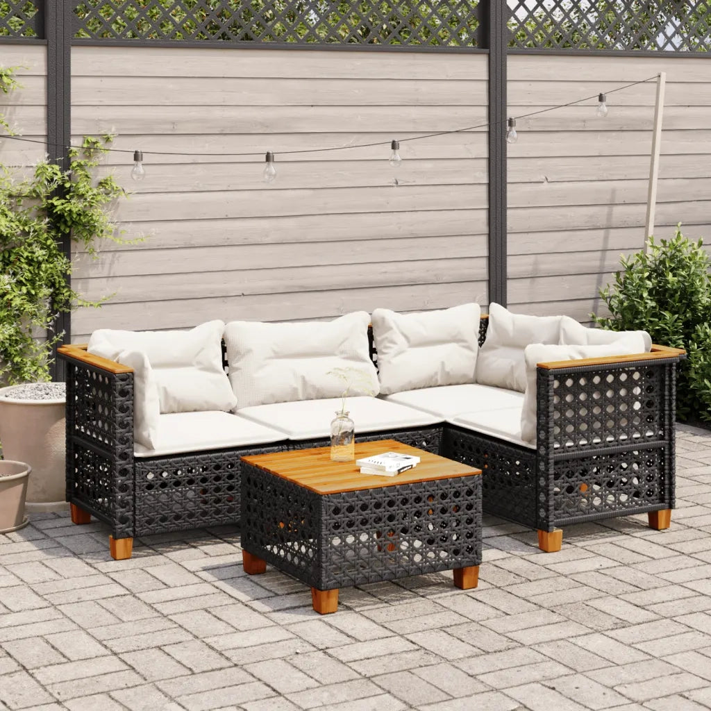 Set Divani da Giardino 5 pz con Cuscini in Polyrattan Nero 3261806