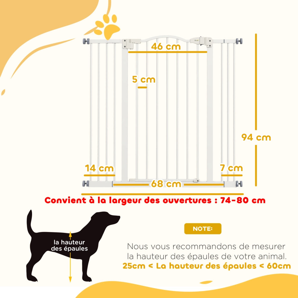 Cancello per cani estensibile 74-100 cm ¨C zephmum ¨C bianco