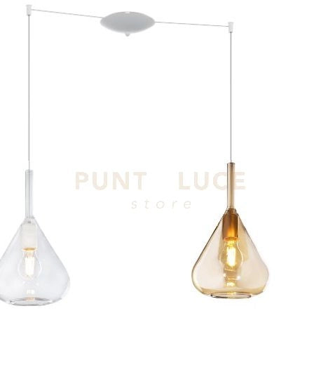 SOSPENSIONE BIANCO 2 LUCI SPOSTABILE VETRI TR + AM 1177BI-S2 S-TA