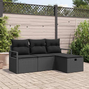 Set Divano da Giardino con cuscino 4 pcs Nero Poly Rattan