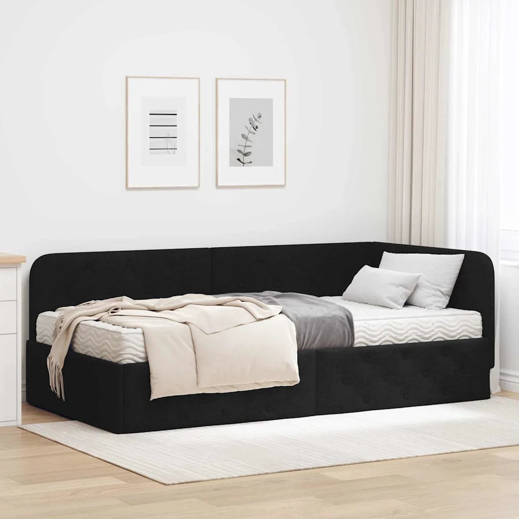 Cornice del letto ad angolo Nero 100 x 200 cm Tessuto