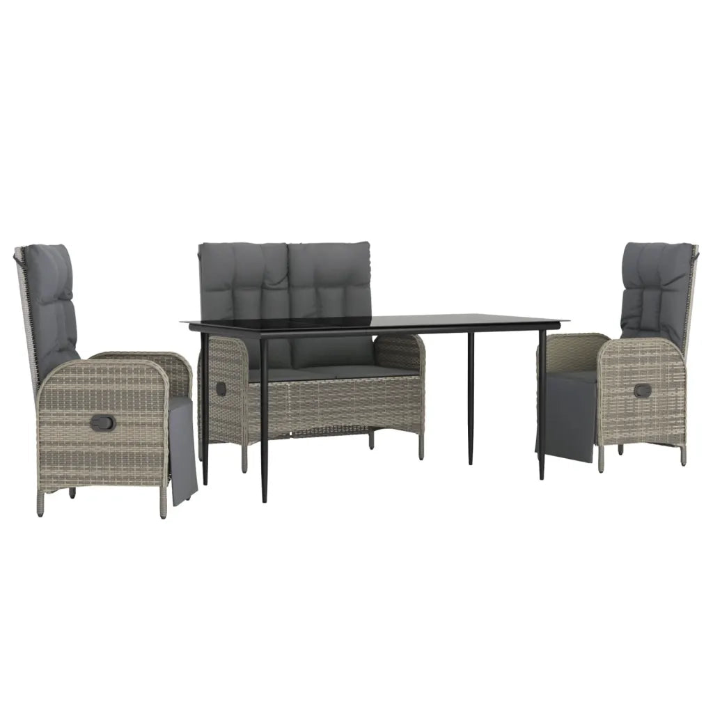 Set da Pranzo da Giardino 4 pz con Cuscini in Polyrattan Grigio