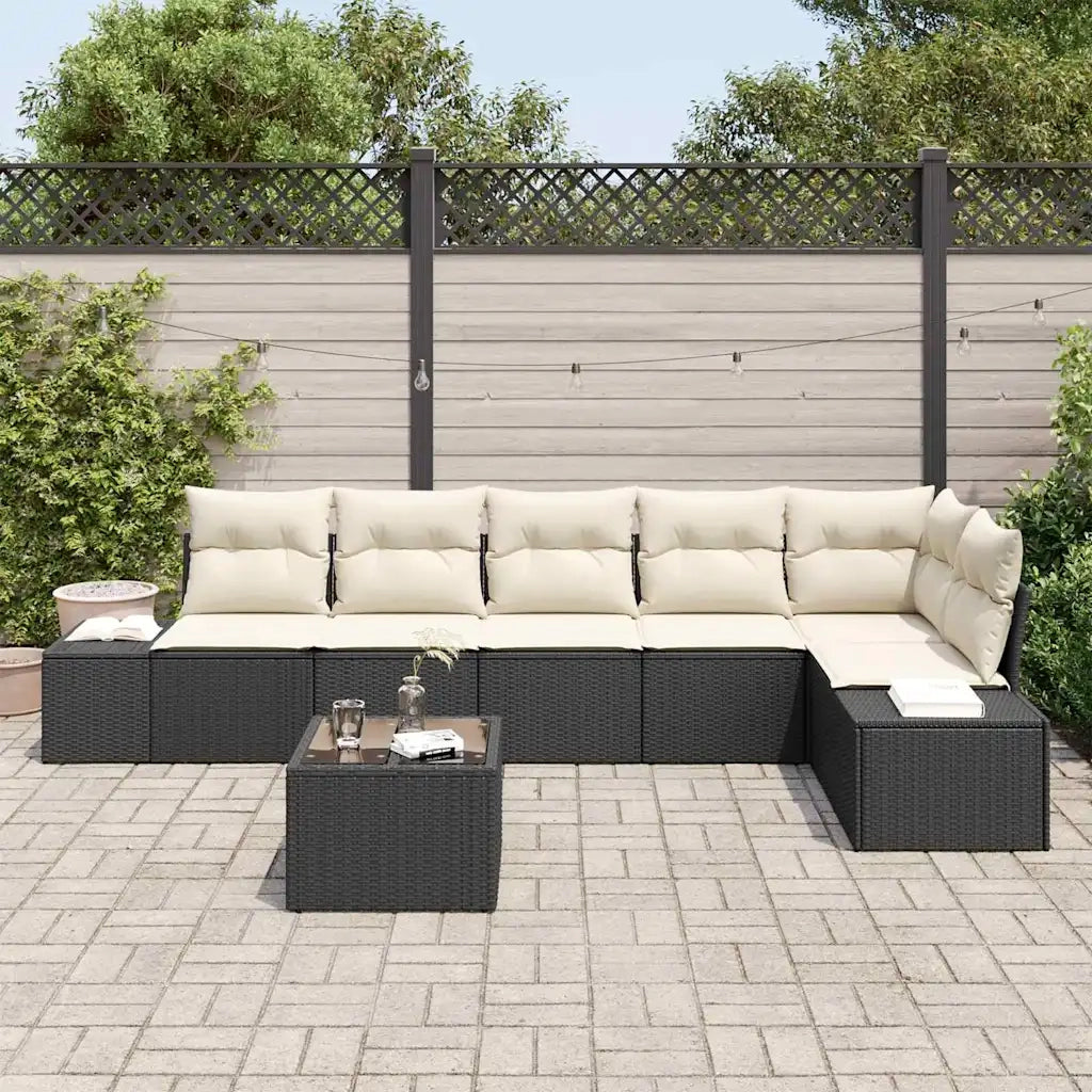 Set Divano da Giardino 7 pcs Nero e Crema polyrattan 3347087